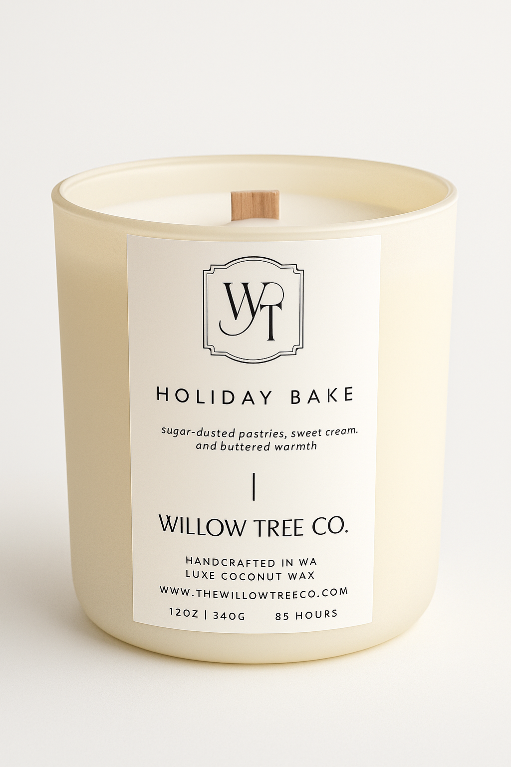 Candle with 'Willow Tree Co.' label on a white background
