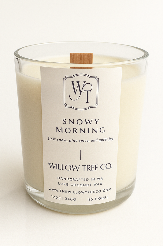 Candle with a label on a white background