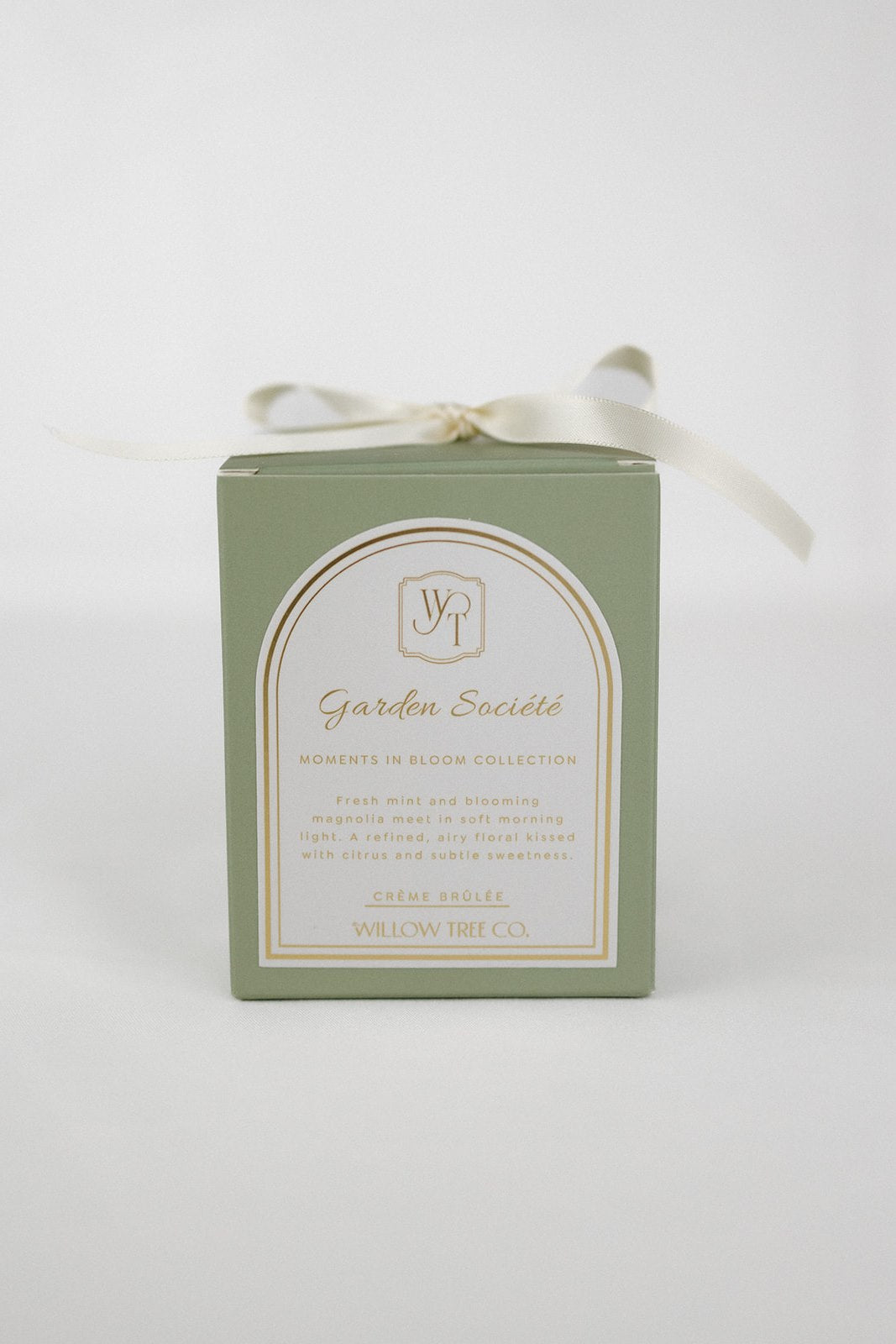 Green box with a white label featuring a logo and text on a white background
