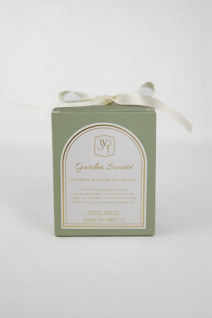 Green box with a white label featuring a logo and text on a white background